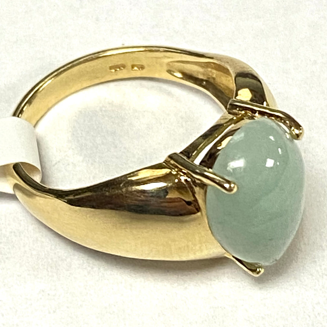 u499 Vintage 14k Yellow Gold Teardrop Green Jadeite Gemstone Ring Sz 6