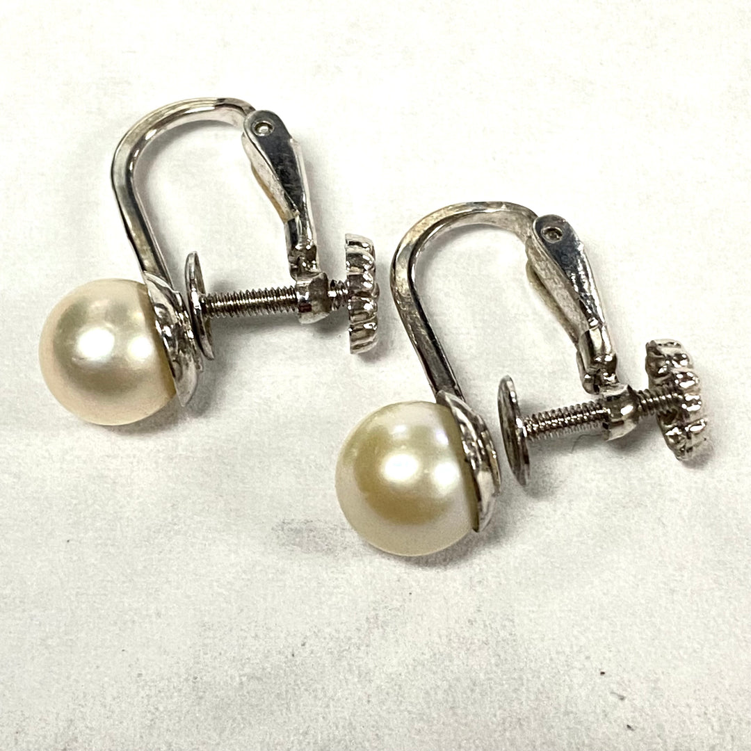 u512 Vintage 14K White Gold Fancy Round Pearl Earrings