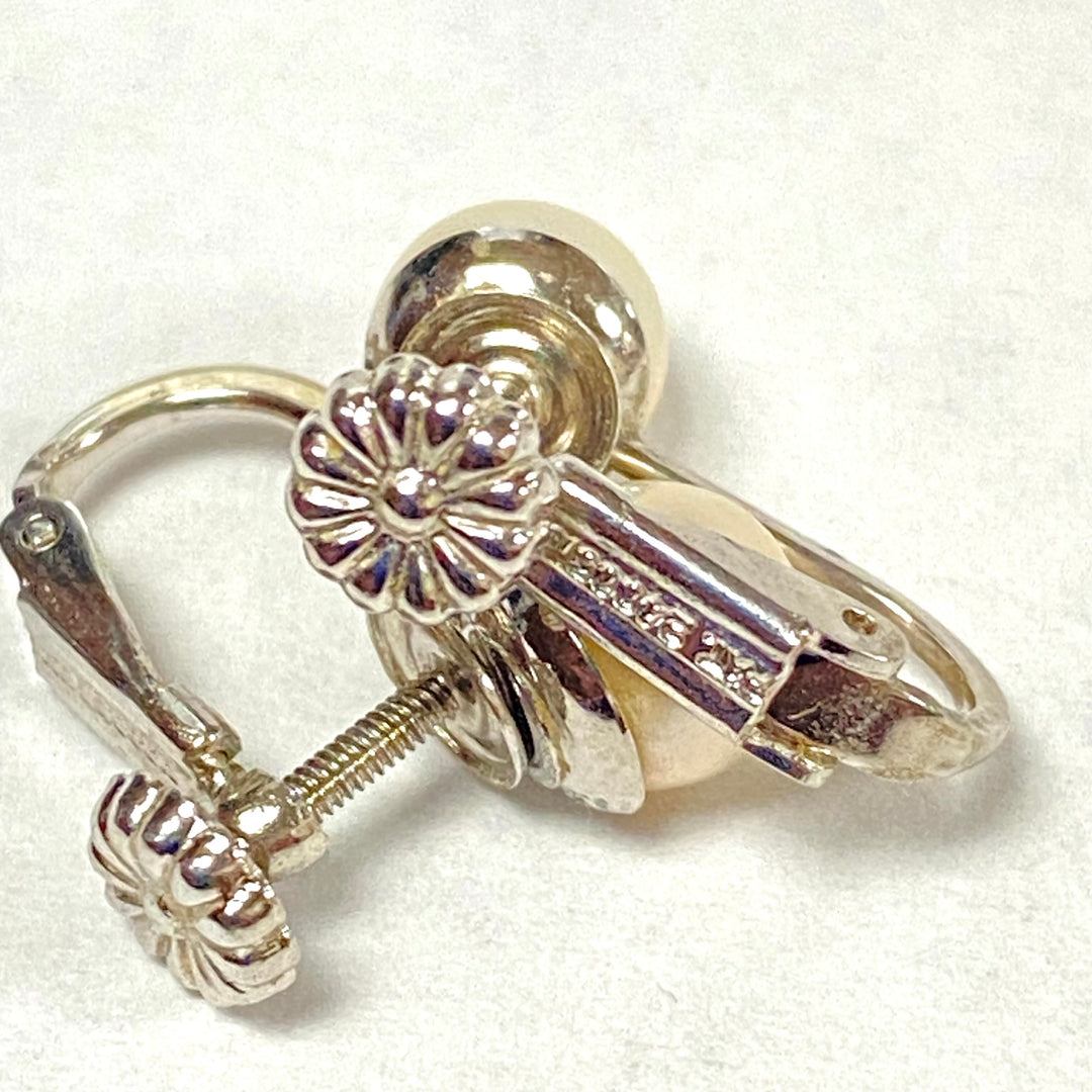 u512 Vintage 14K White Gold Fancy Round Pearl Earrings