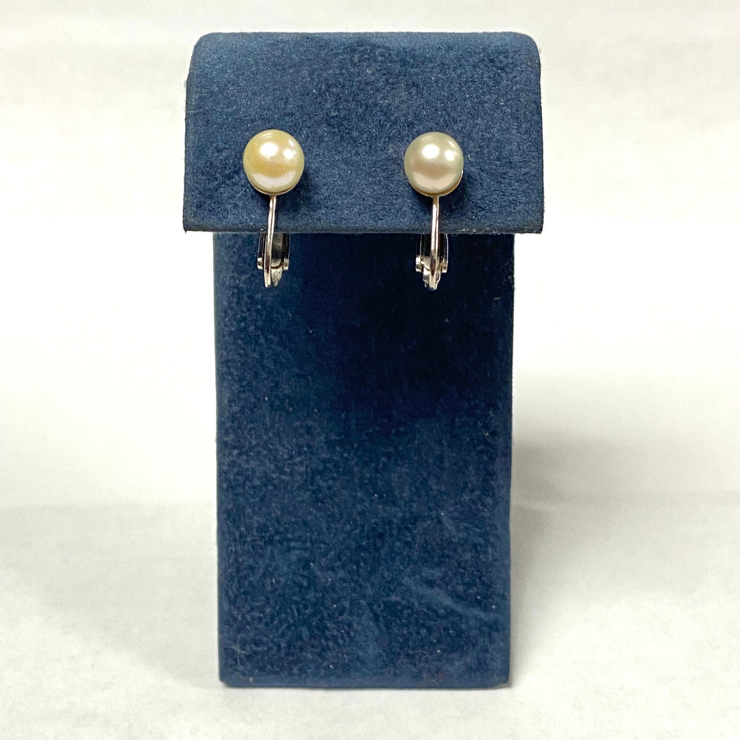 u512 Vintage 14K White Gold Fancy Round Pearl Earrings