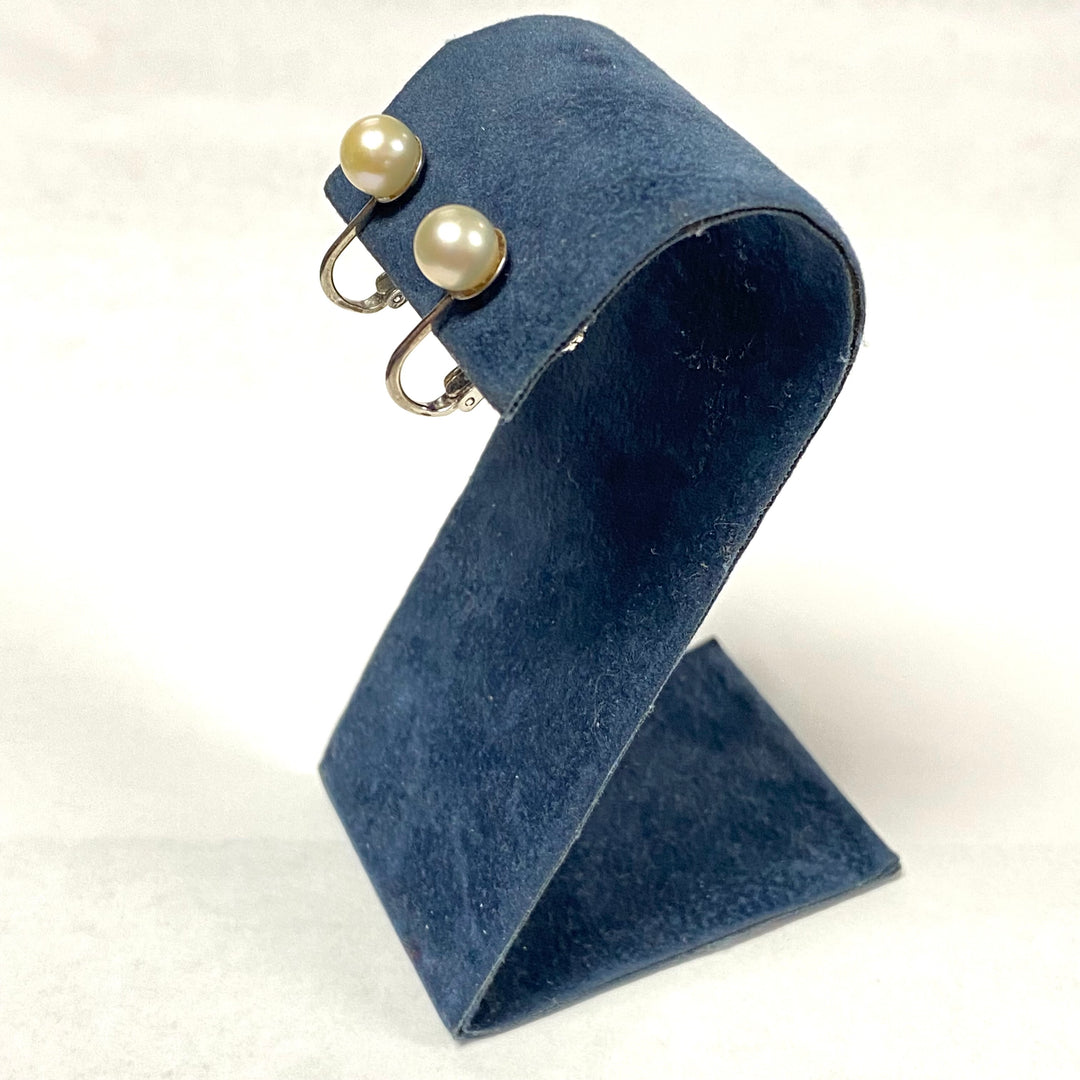 u512 Vintage 14K White Gold Fancy Round Pearl Earrings