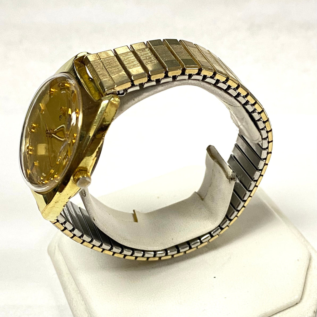 u517 Vintage ELGIN Swiss Mechanical Stainless Steel Gold Tone Wrist Watch 1970's