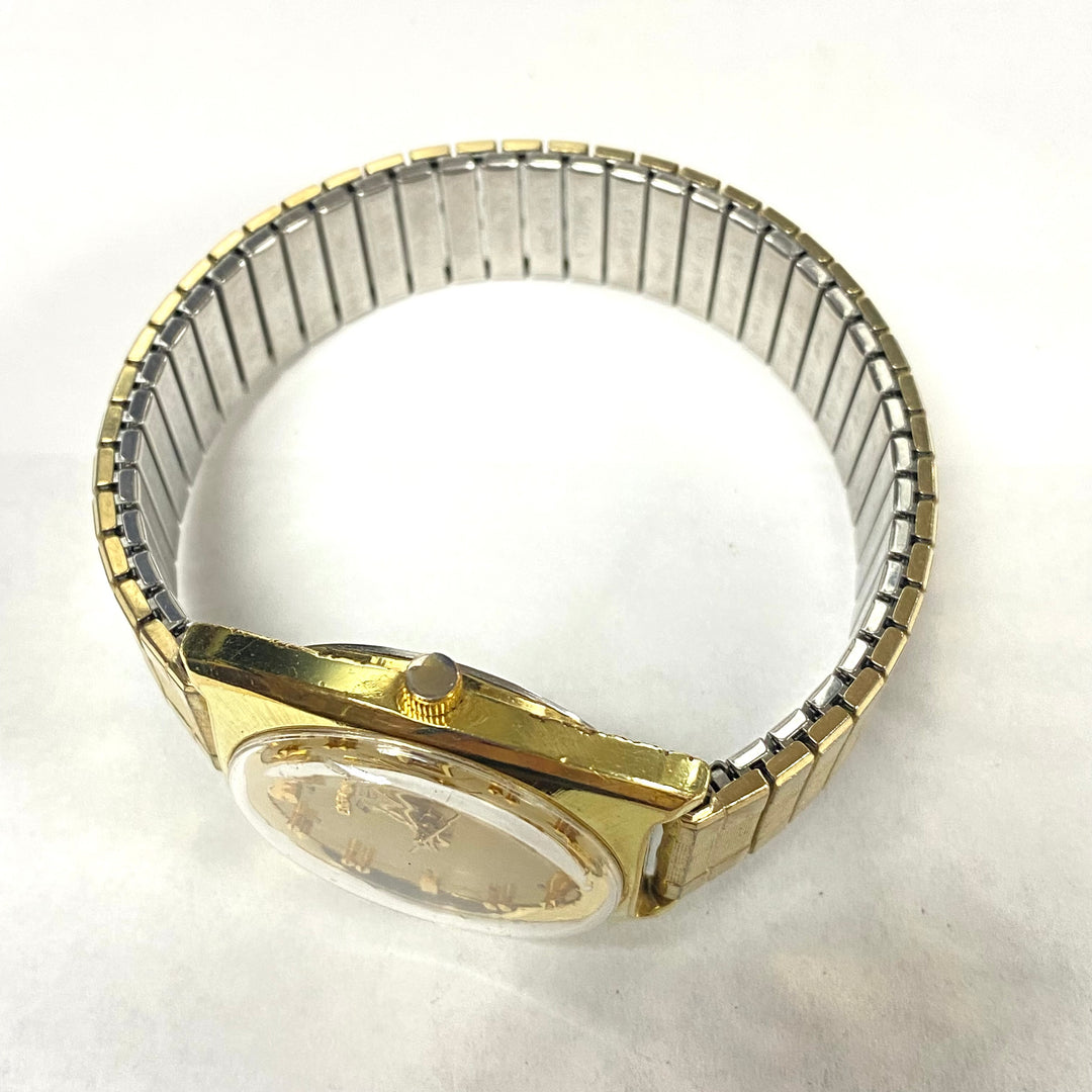 u517 Vintage ELGIN Swiss Mechanical Stainless Steel Gold Tone Wrist Watch 1970's