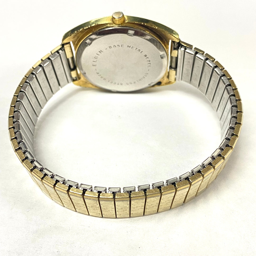 u517 Vintage ELGIN Swiss Mechanical Stainless Steel Gold Tone Wrist Watch 1970's