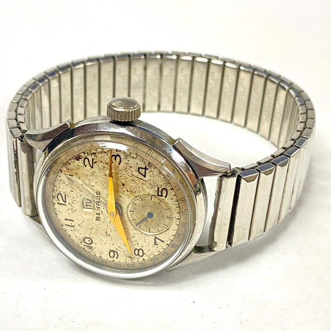u521 Vintage Benrus Swiss Mechanical 15 Jewels Stainless Steel Wrist Watch 1930's