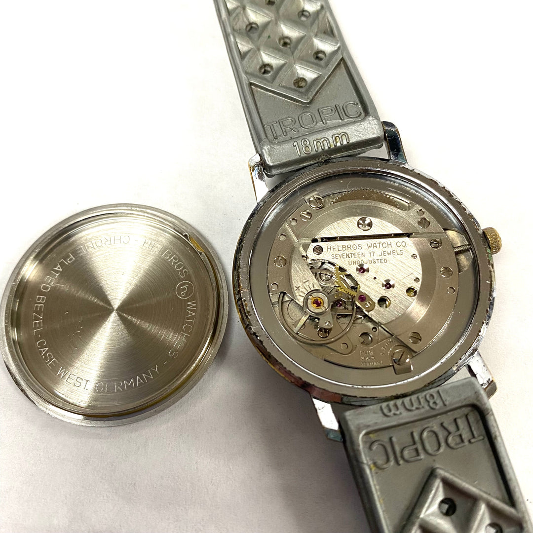 u523 Vintage Helbros Mechanical West Germany 17J Chrome Steel Wrist Watch 1960's