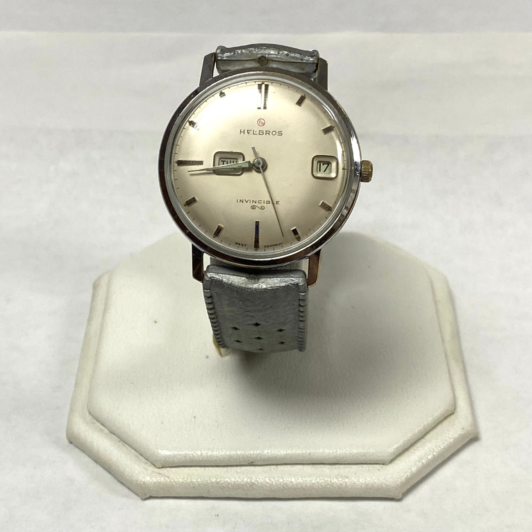 u523 Vintage Helbros Mechanical West Germany 17J Chrome Steel Wrist Watch 1960's