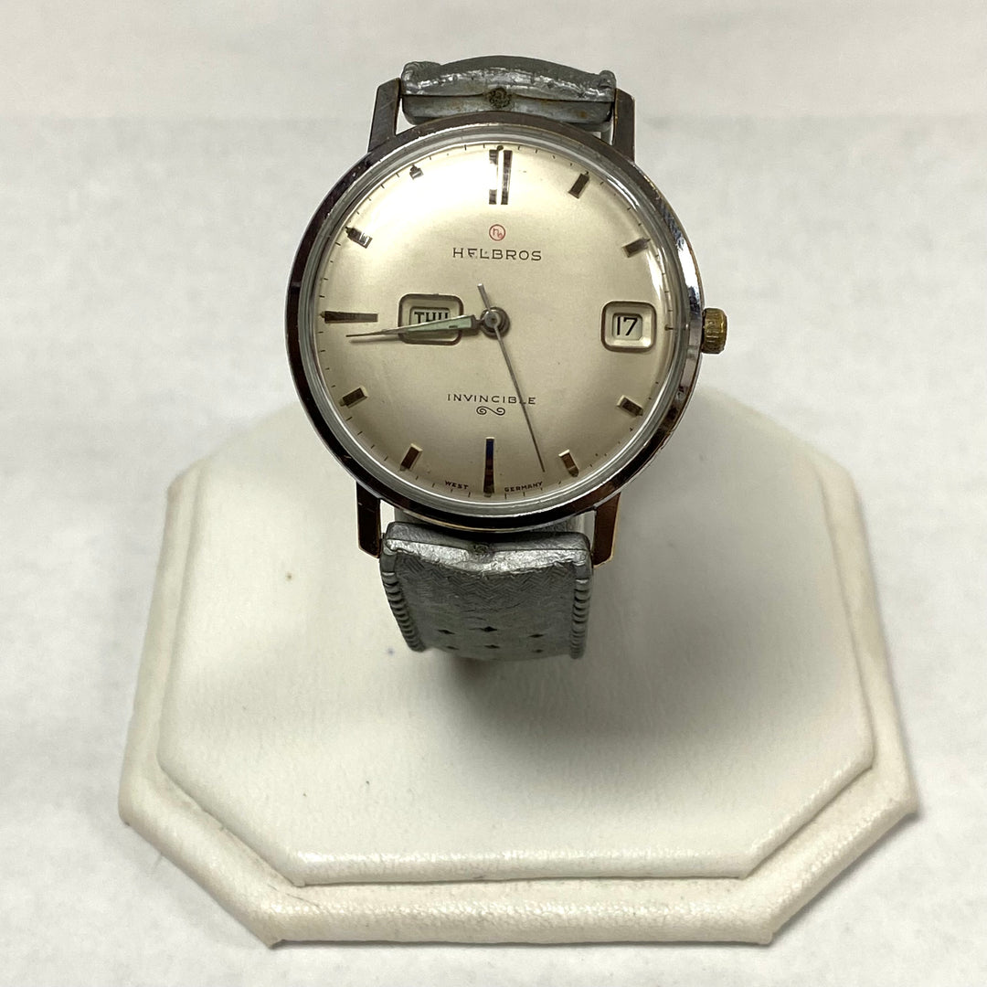 u523 Vintage Helbros Mechanical West Germany 17J Chrome Steel Wrist Watch 1960's