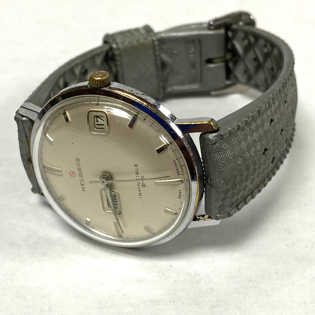 u523 Vintage Helbros Mechanical West Germany 17J Chrome Steel Wrist Watch 1960's