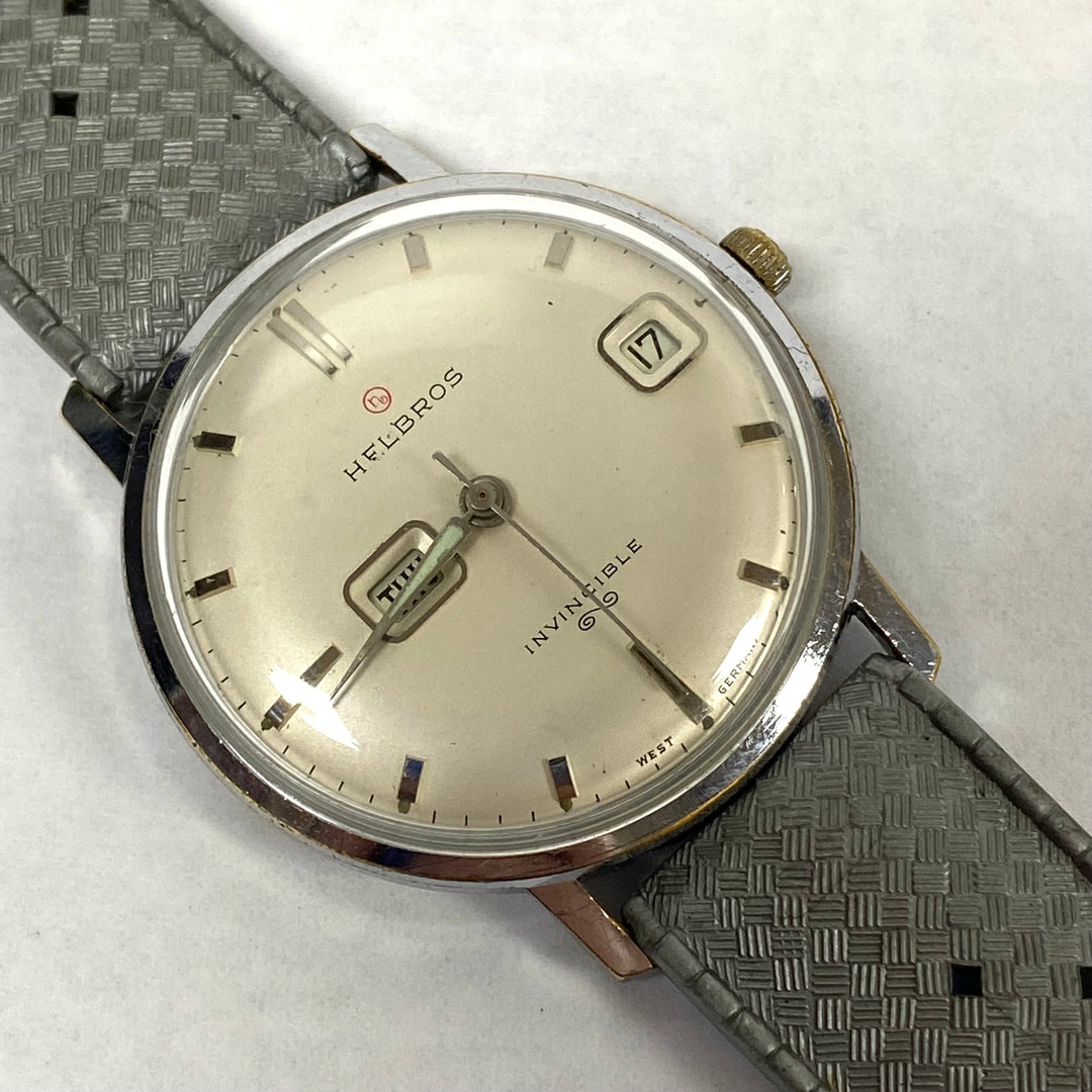 u523 Vintage Helbros Mechanical West Germany 17J Chrome Steel Wrist Watch 1960's