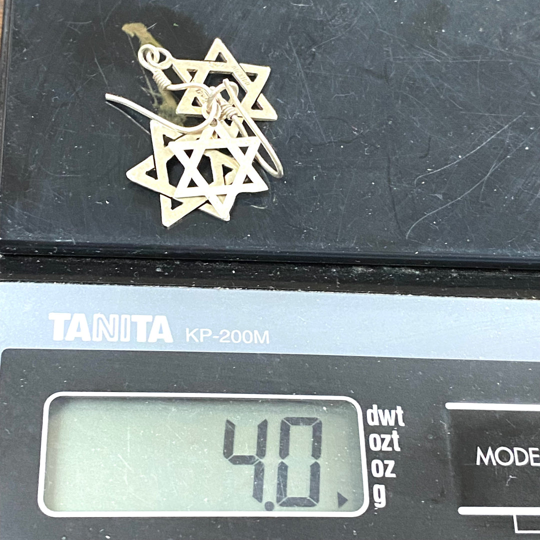 u525 Vintage Sterling Silver Star of David Dangle Earrings and Matching Pendant