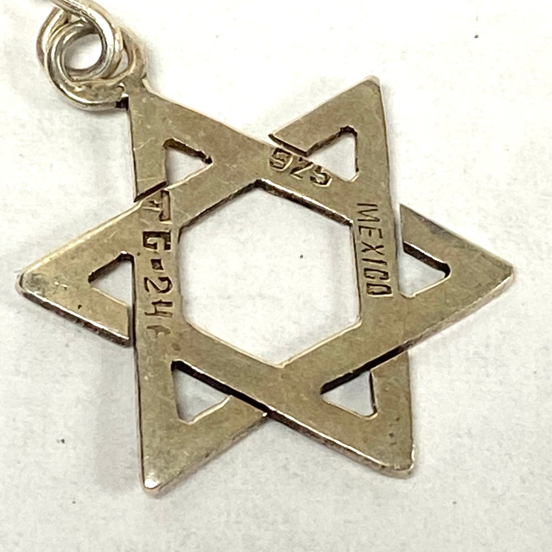 u525 Vintage Sterling Silver Star of David Dangle Earrings and Matching Pendant