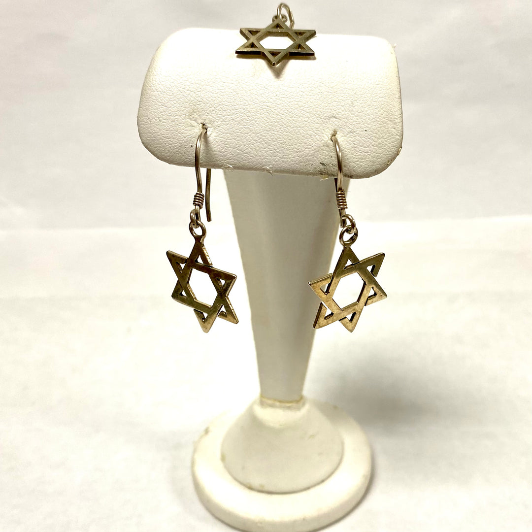 u525 Vintage Sterling Silver Star of David Dangle Earrings and Matching Pendant