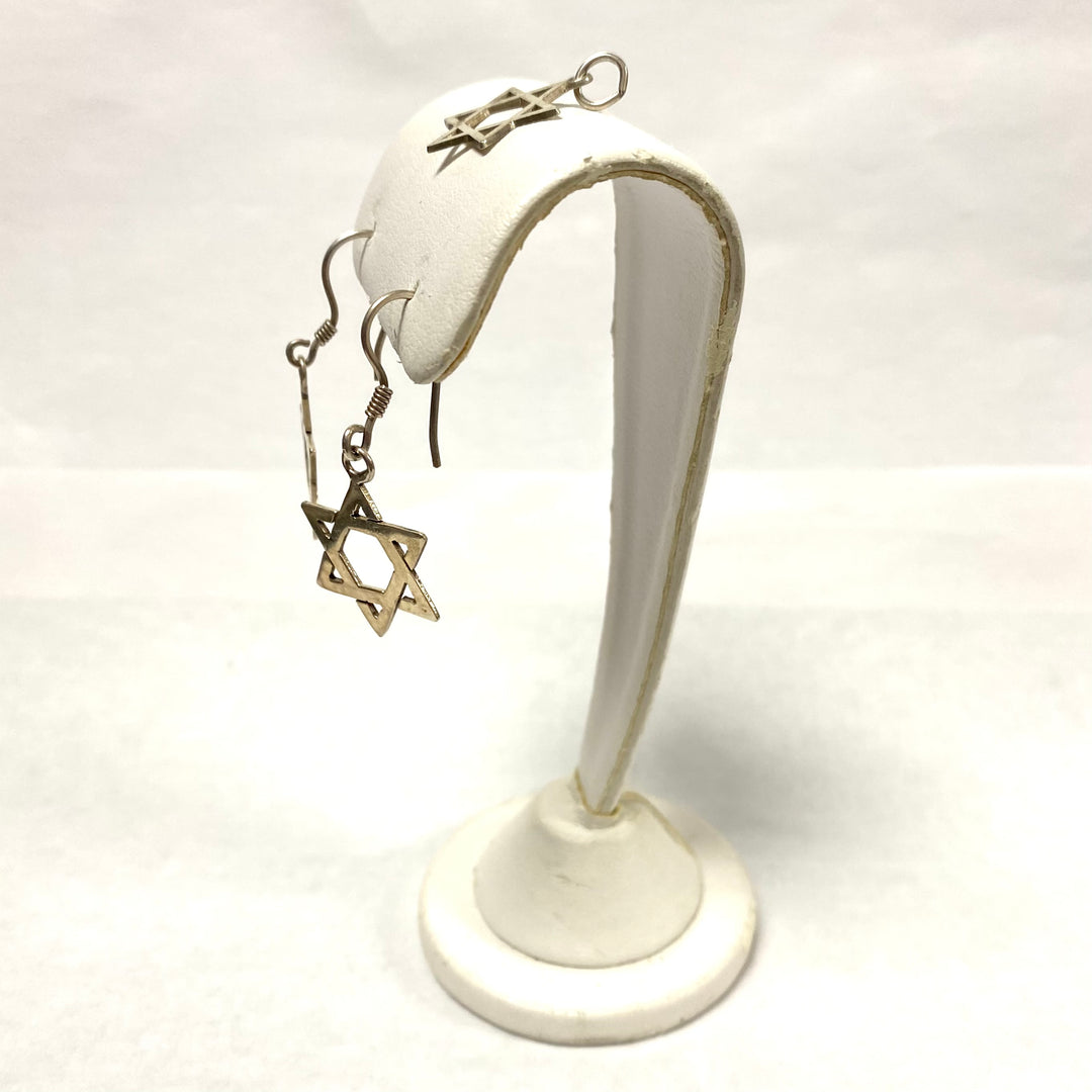 u525 Vintage Sterling Silver Star of David Dangle Earrings and Matching Pendant
