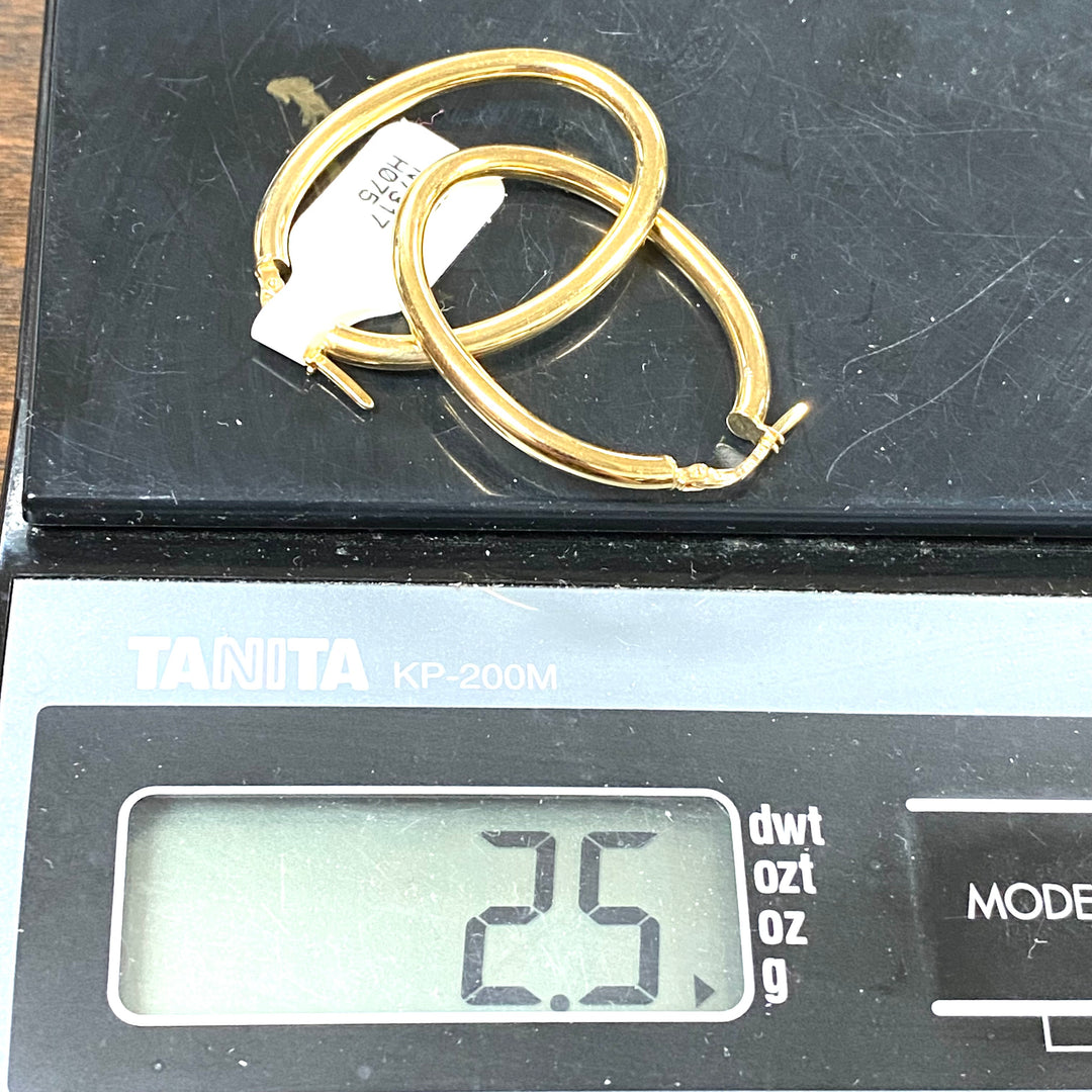 u527 Vintage Classic 14K Yellow Gold Oval Hoop Thick Dangle Earrings