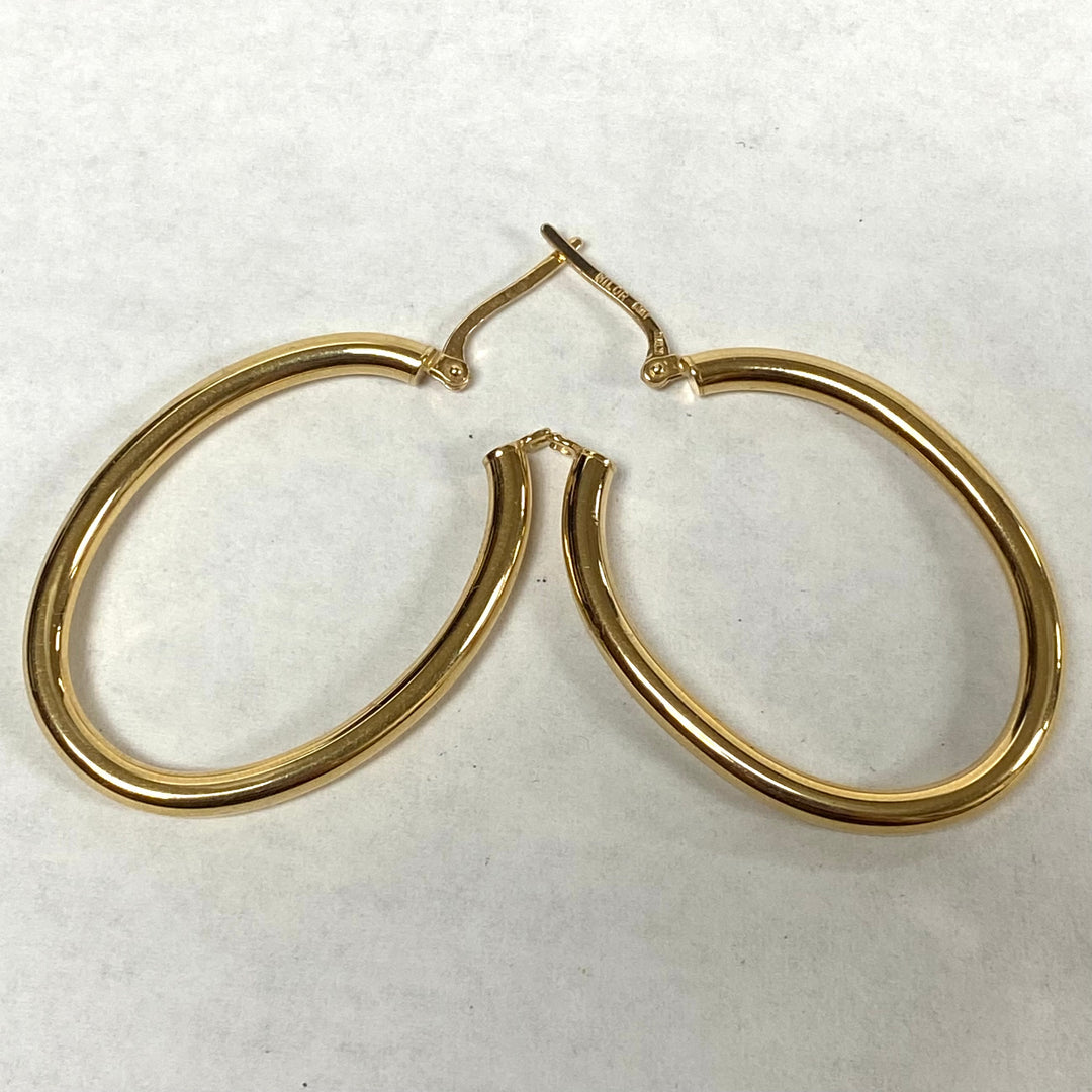 u527 Vintage Classic 14K Yellow Gold Oval Hoop Thick Dangle Earrings