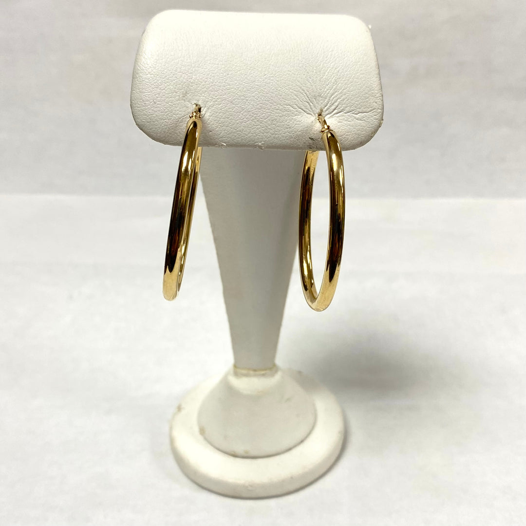 u527 Vintage Classic 14K Yellow Gold Oval Hoop Thick Dangle Earrings