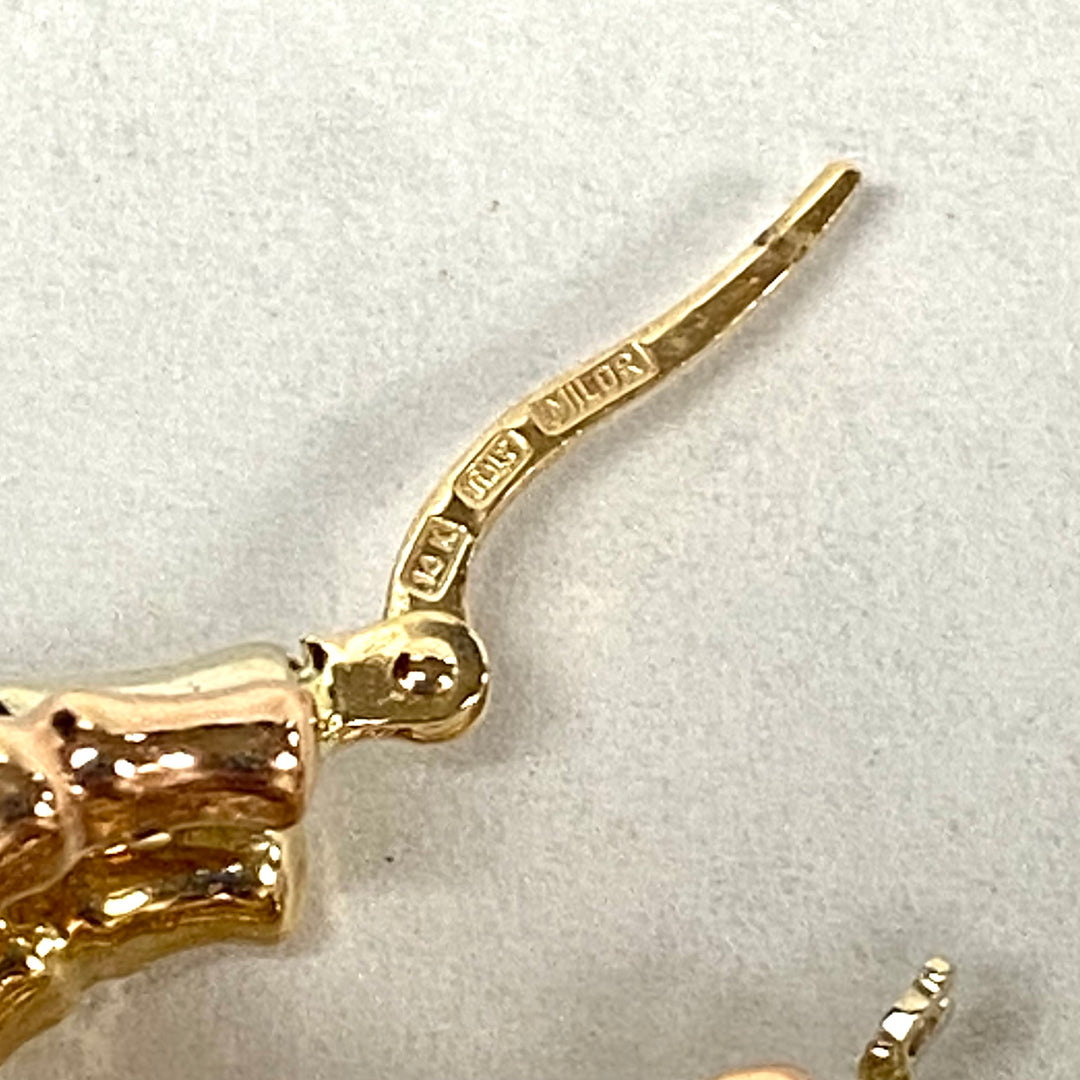 u529 Vintage Classic 14K Yellow Rose White Gold Thick Bamboo Hoop Dangle Earrings