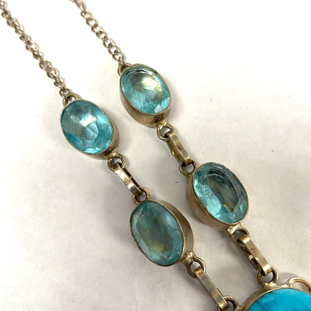 u533 Vintage Sterling Silver Blue Gemstone Necklace 18" Blue Stone Necklace