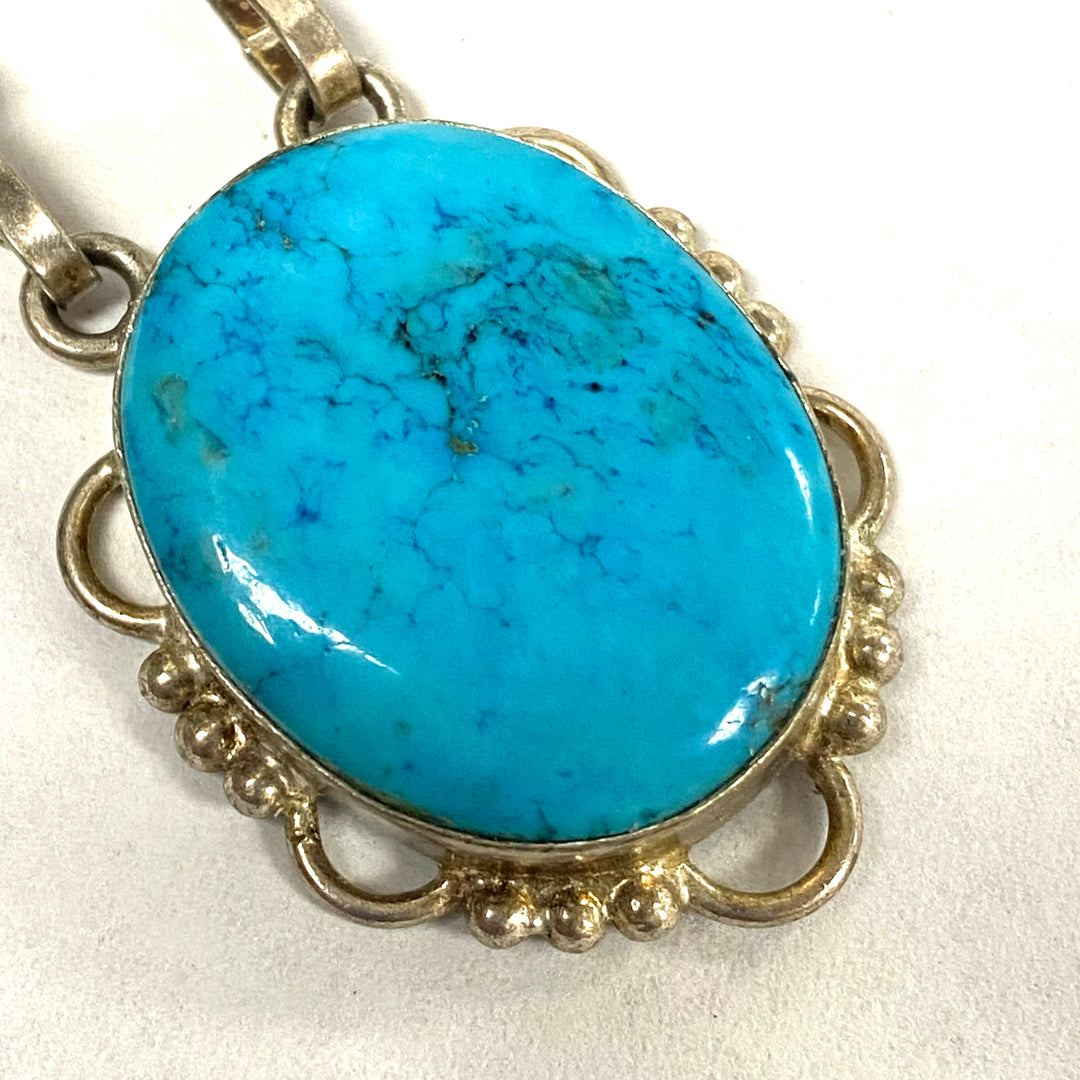 u533 Vintage Sterling Silver Blue Gemstone Necklace 18" Blue Stone Necklace