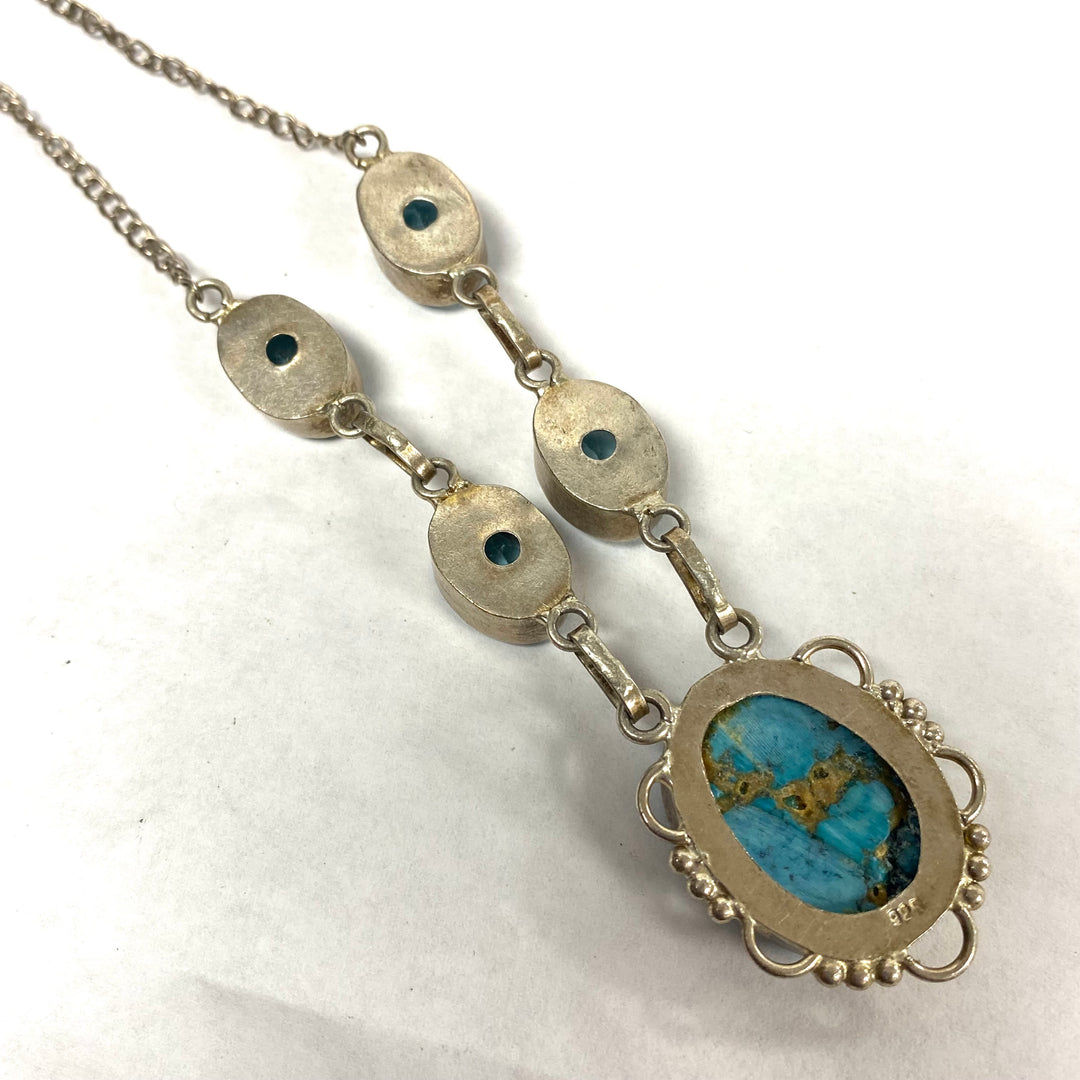 u533 Vintage Sterling Silver Blue Gemstone Necklace 18" Blue Stone Necklace