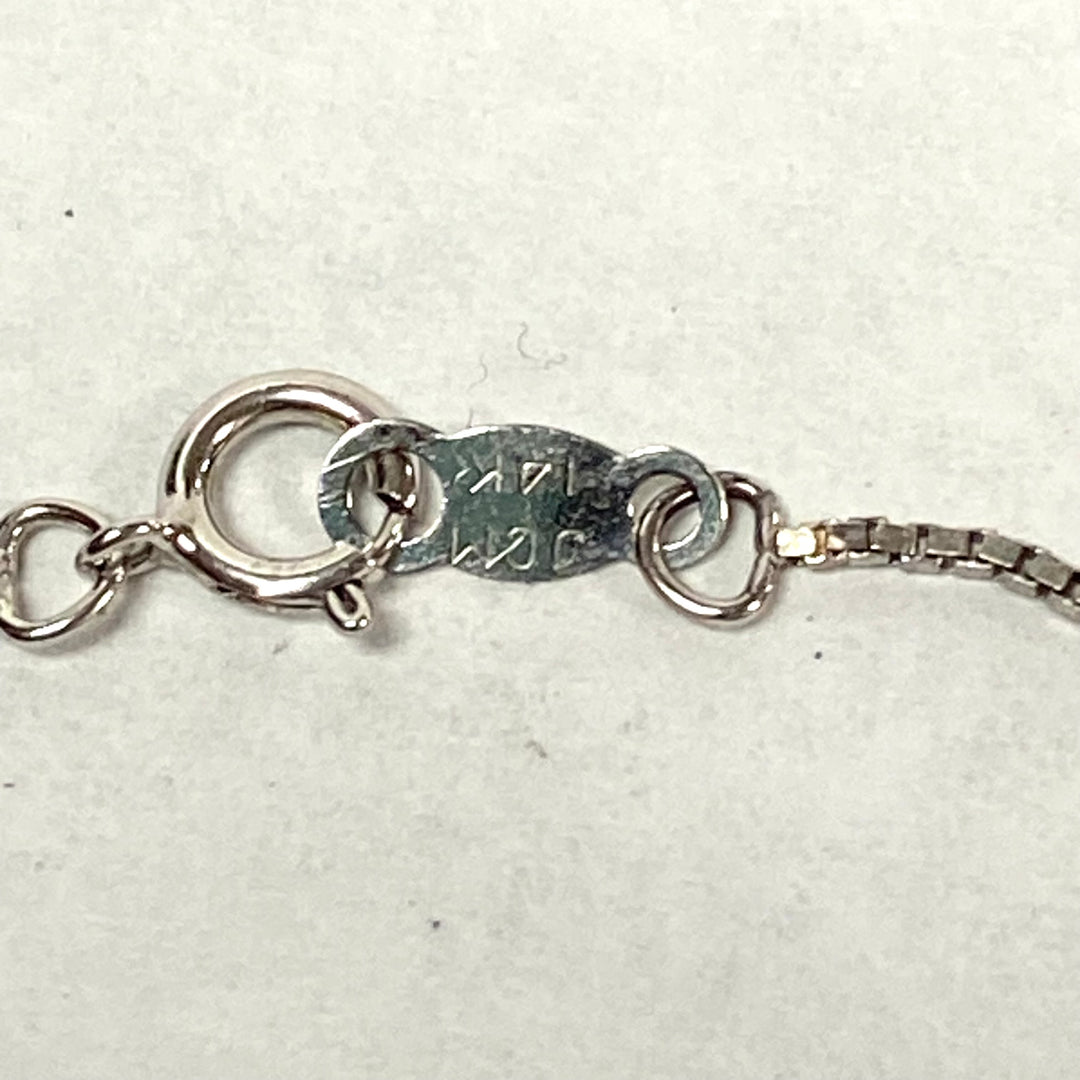 u535 Vintage 14K White Gold Box Chain Necklace 17.5" Diamond Cut Egg Pendant