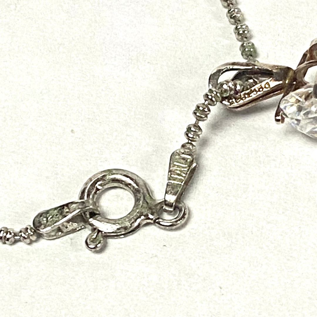 u552 Vintage Sterling Silver 24" Ball Chain Necklace CZ Stone Silver Pendant