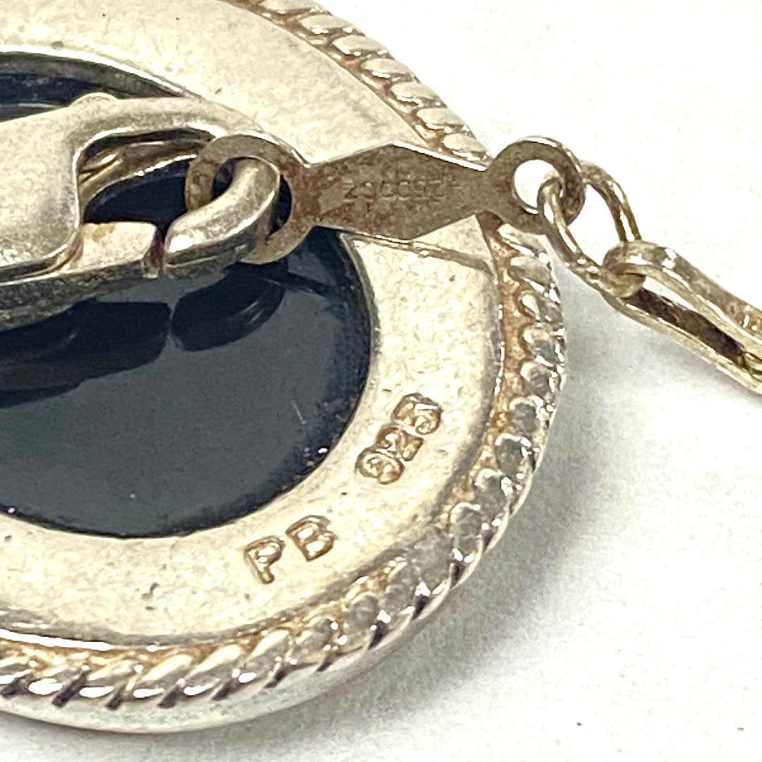 u556 Vintage Sterling Silver Snake Chain Necklace 20" White Opal Oval Pendant