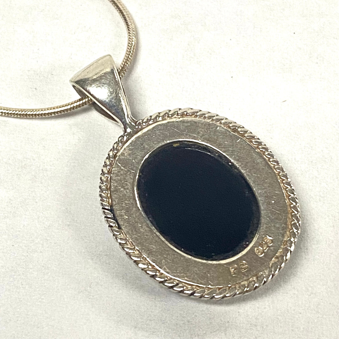 u556 Vintage Sterling Silver Snake Chain Necklace 20" White Opal Oval Pendant