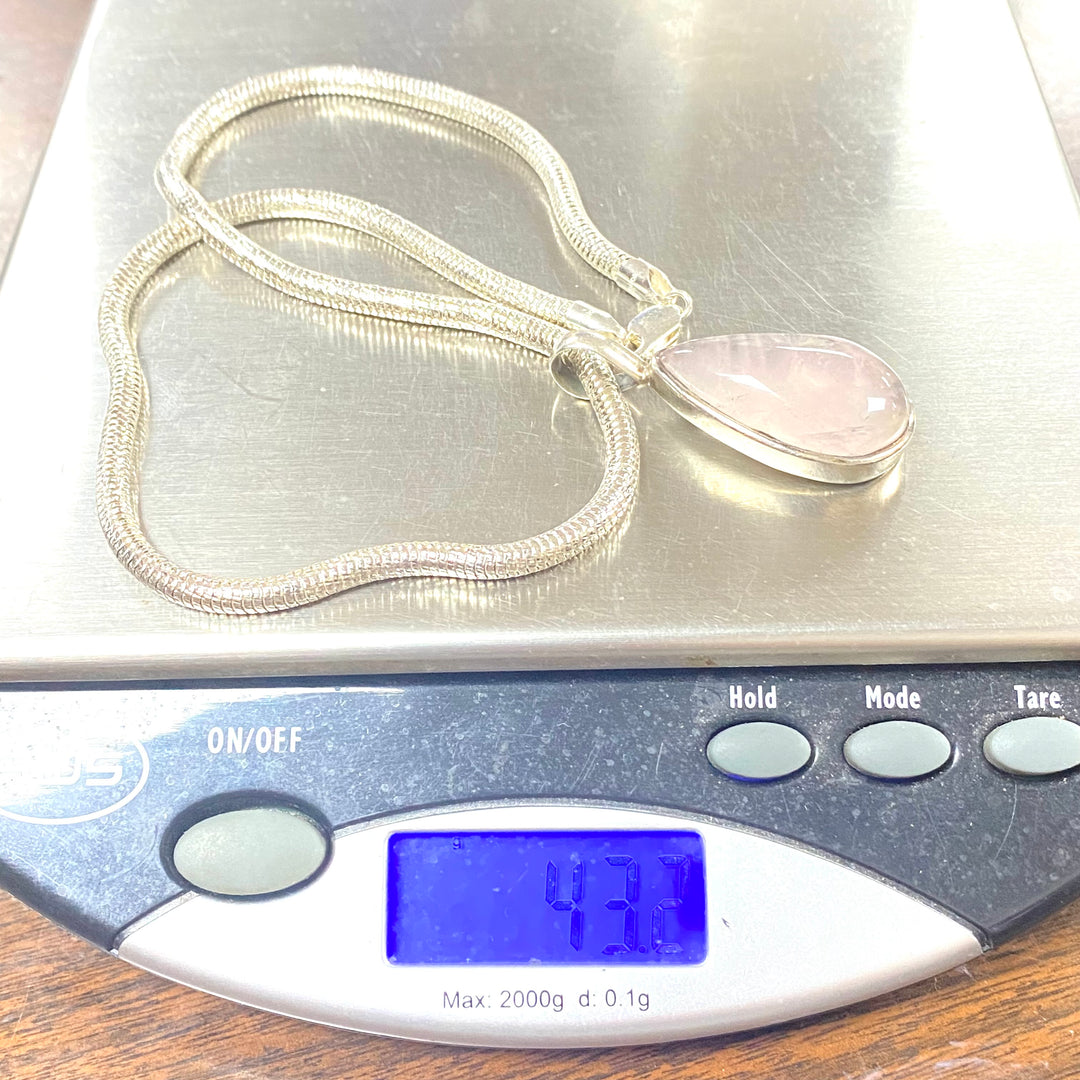 u557 Vintage Sterling Silver Milor Italy Snake Chain Necklace 18" Quartz Pendant