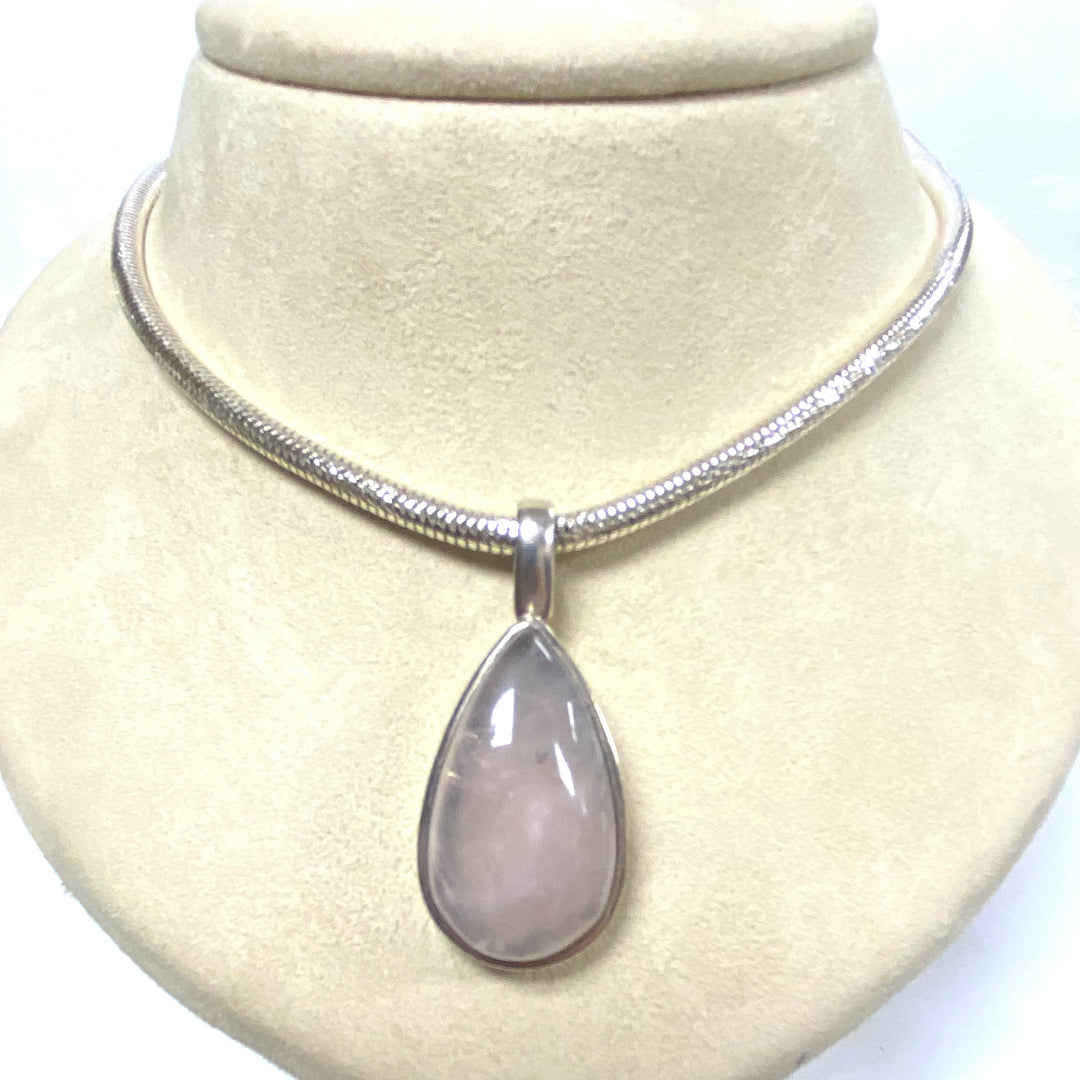u557 Vintage Sterling Silver Milor Italy Snake Chain Necklace 18" Quartz Pendant