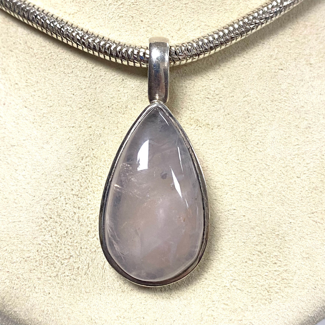 u557 Vintage Sterling Silver Milor Italy Snake Chain Necklace 18" Quartz Pendant