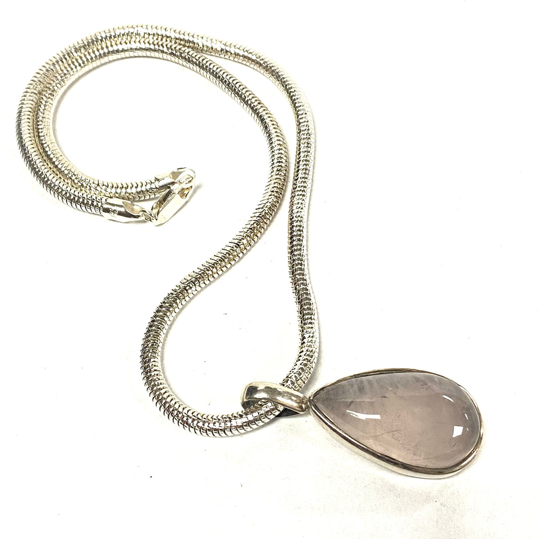 u557 Vintage Sterling Silver Milor Italy Snake Chain Necklace 18" Quartz Pendant