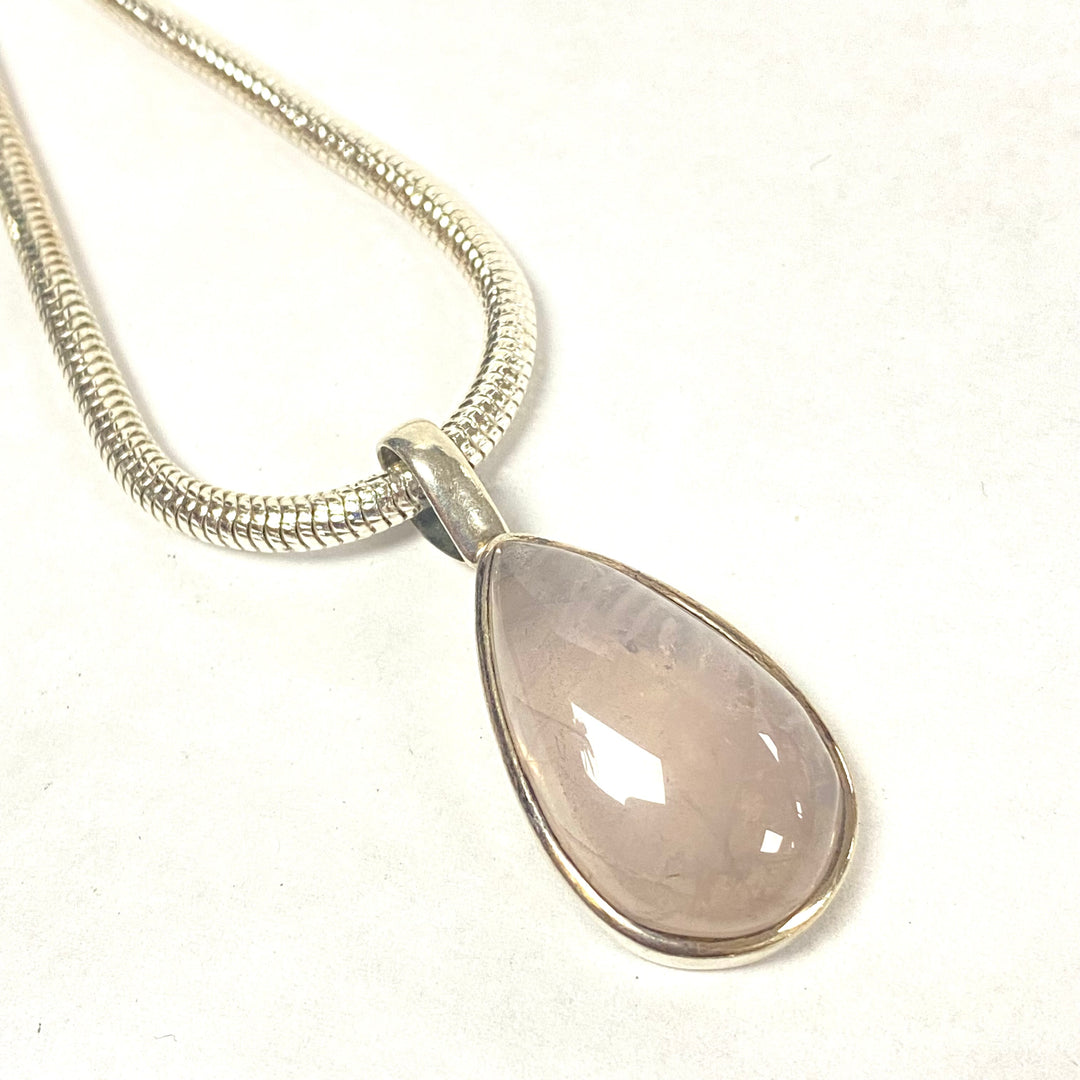 u557 Vintage Sterling Silver Milor Italy Snake Chain Necklace 18" Quartz Pendant