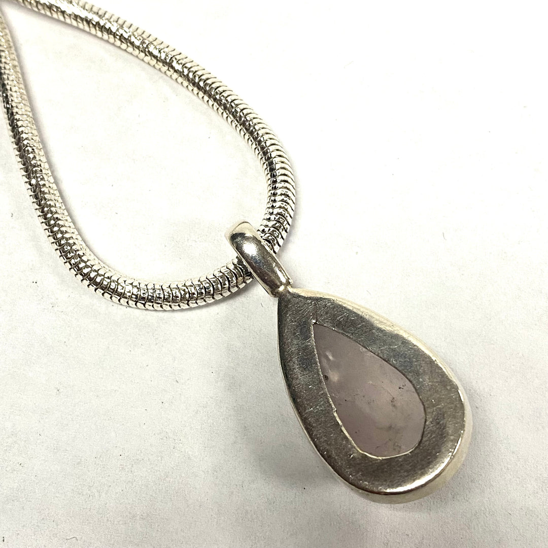 u557 Vintage Sterling Silver Milor Italy Snake Chain Necklace 18" Quartz Pendant