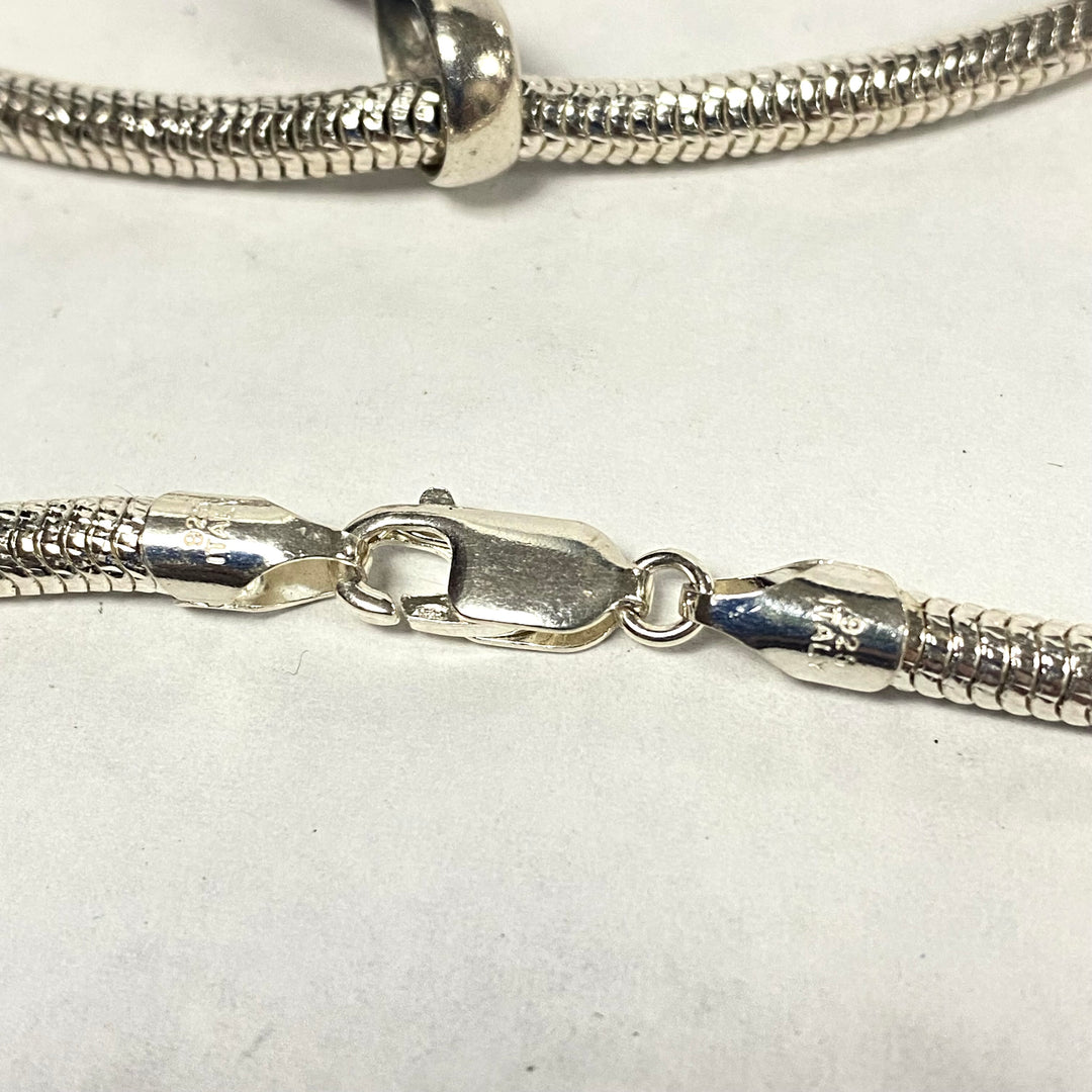 u557 Vintage Sterling Silver Milor Italy Snake Chain Necklace 18" Quartz Pendant