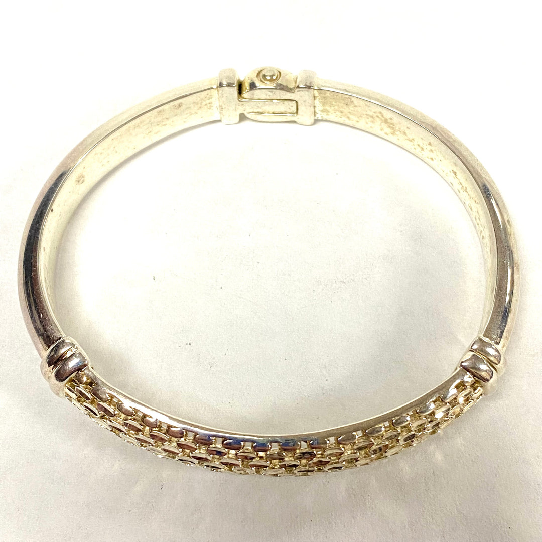 u564 Vintage 925 Sterling Silver 8" Long Cuff Snap Closure Bracelet