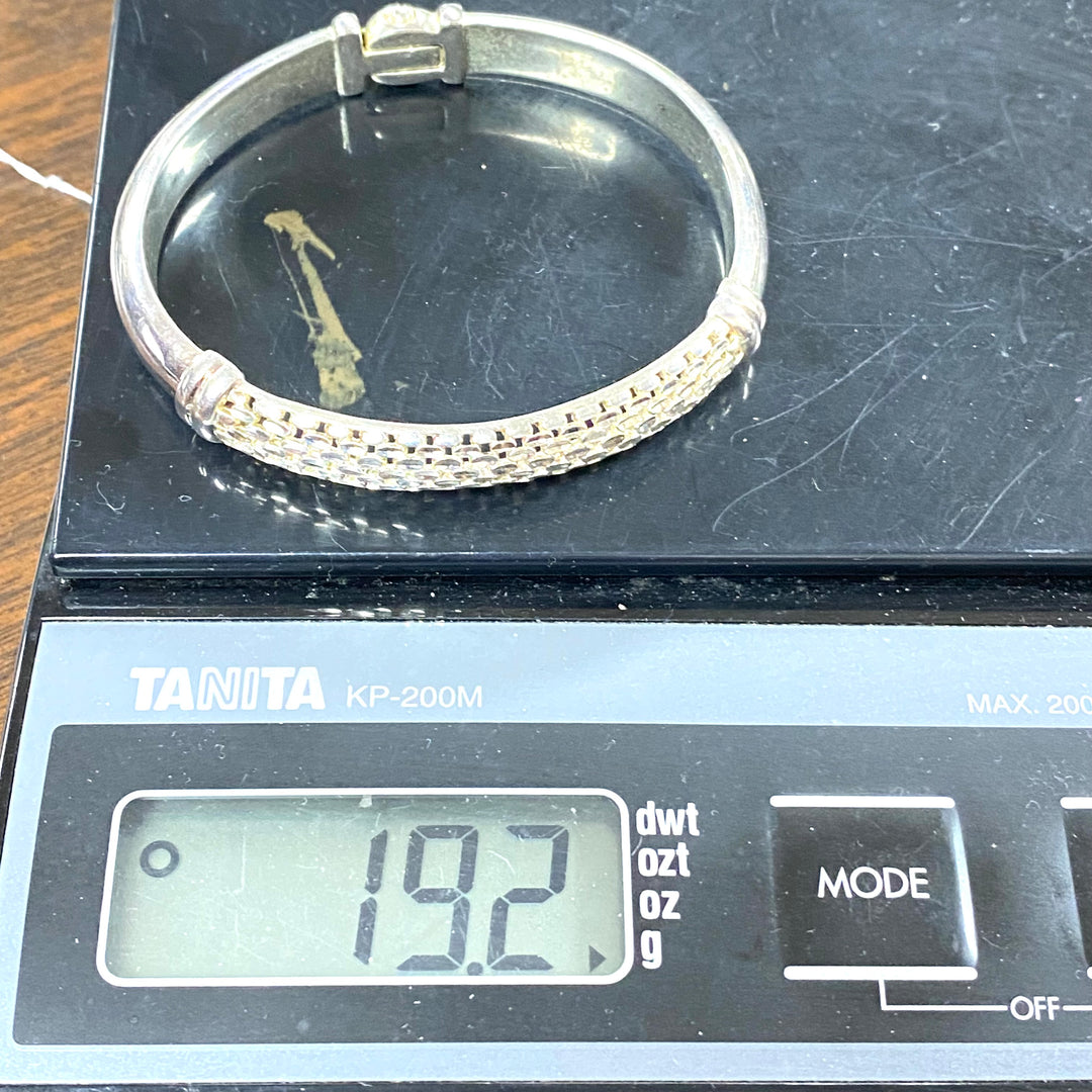 u564 Vintage 925 Sterling Silver 8" Long Cuff Snap Closure Bracelet