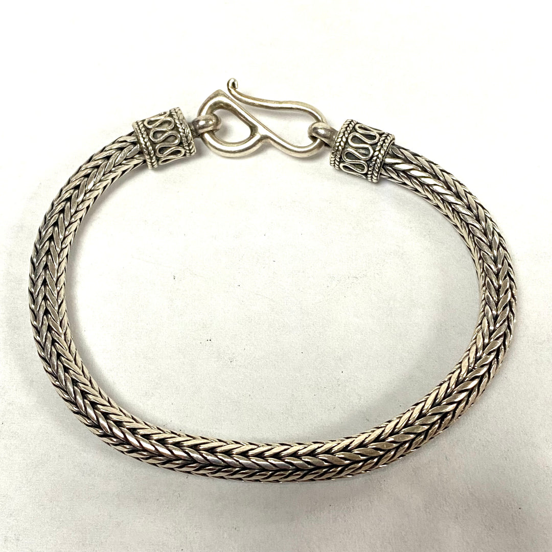 u565 Vintage 925 BA Sterling Silver 8" Long Snake Chain Bangle Bracelet