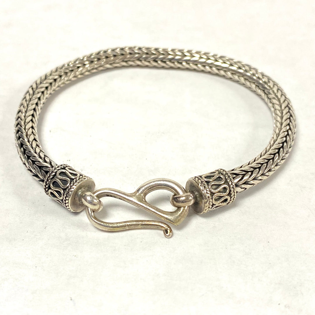 u565 Vintage 925 BA Sterling Silver 8" Long Snake Chain Bangle Bracelet