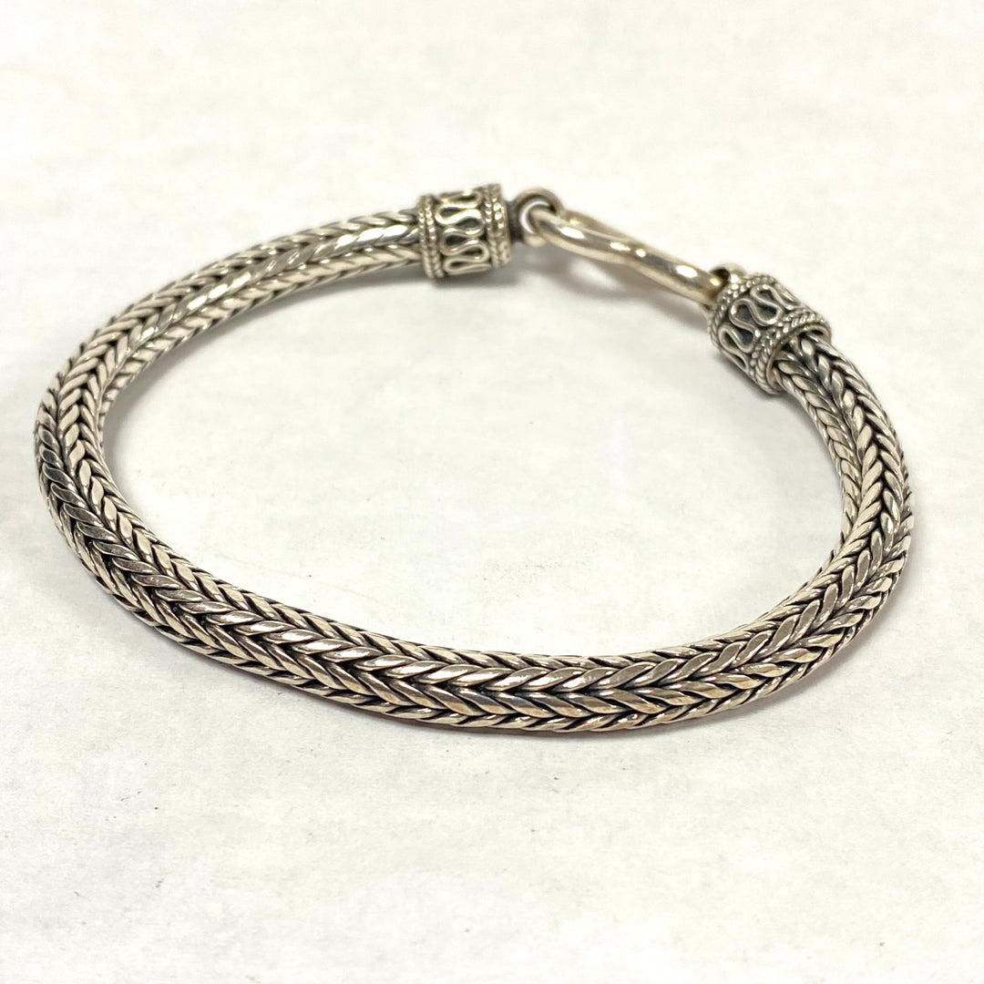 u565 Vintage 925 BA Sterling Silver 8" Long Snake Chain Bangle Bracelet