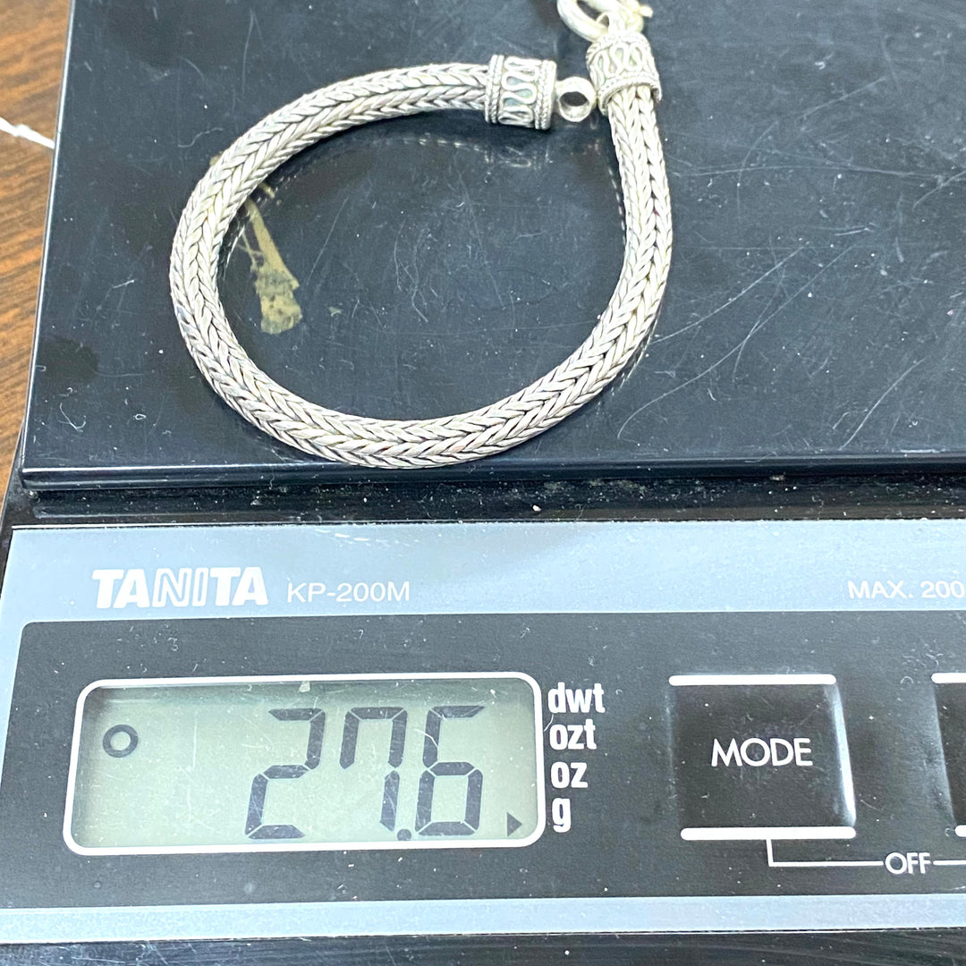 u565 Vintage 925 BA Sterling Silver 8" Long Snake Chain Bangle Bracelet