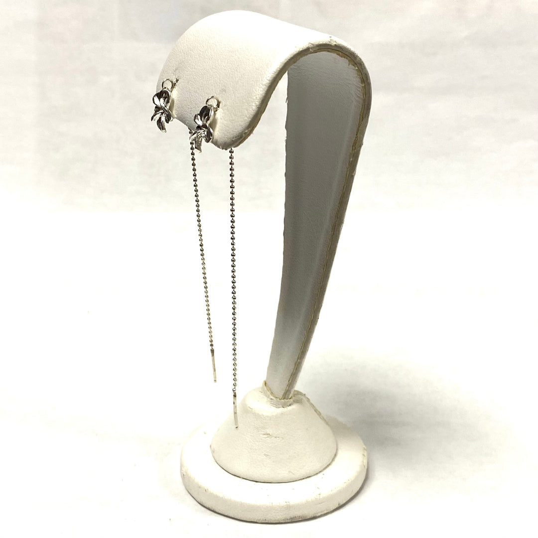 u568 Vintage Sterling Silver Ear Threader Flower Earrings with 3" Dangling Chain