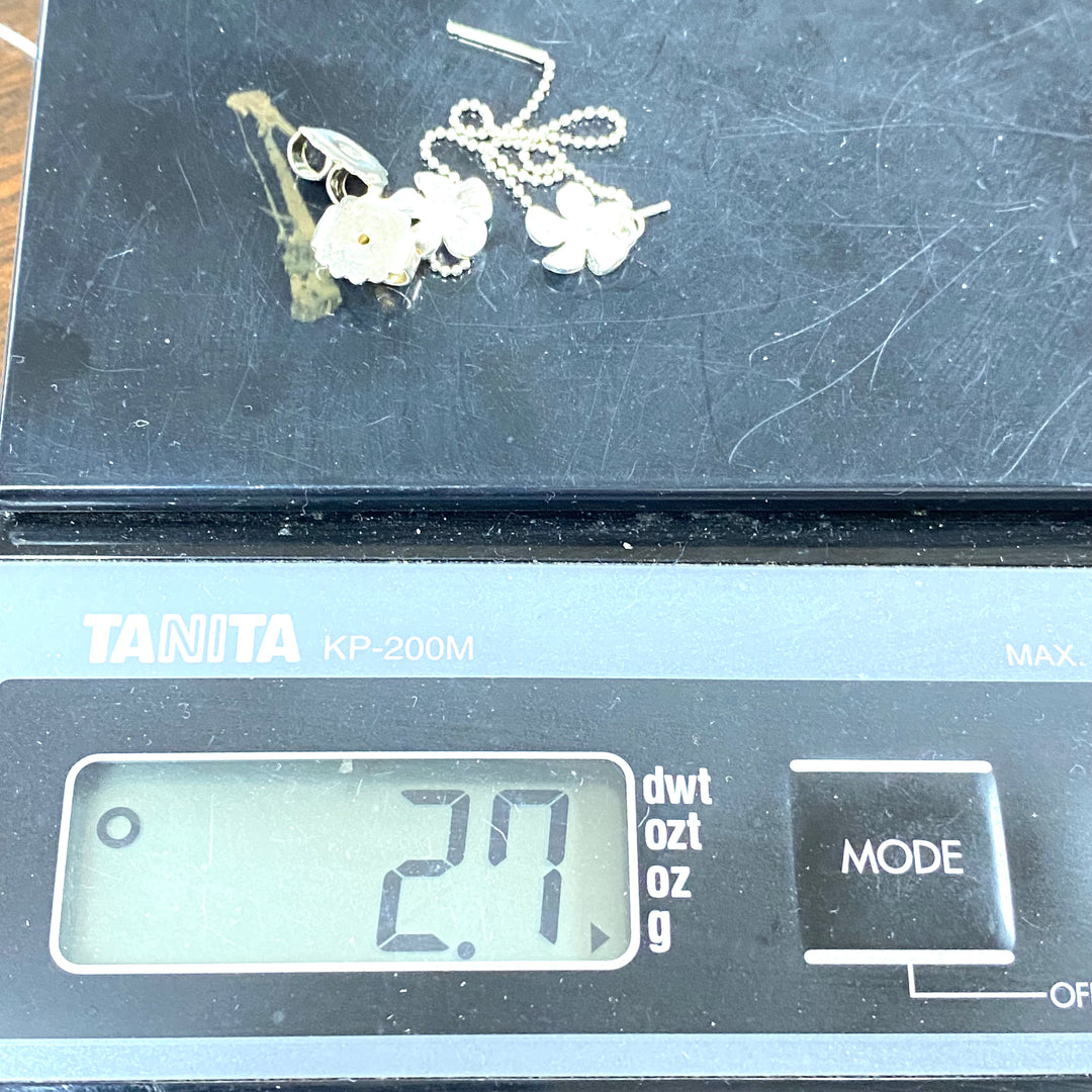 u568 Vintage Sterling Silver Ear Threader Flower Earrings with 3" Dangling Chain