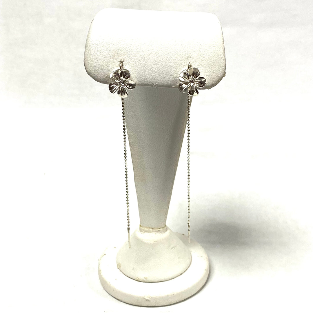 u568 Vintage Sterling Silver Ear Threader Flower Earrings with 3" Dangling Chain