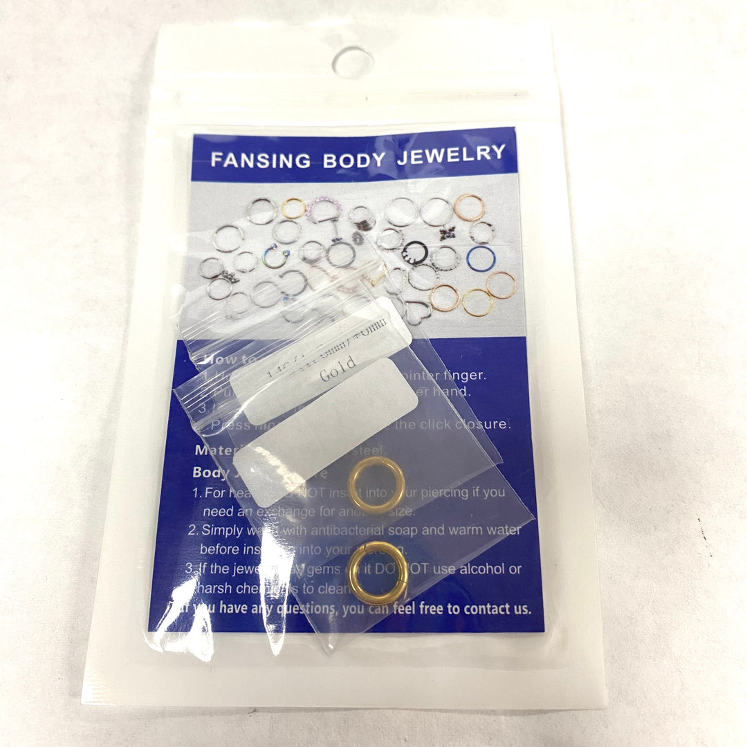 u570 14G *6mm Gold Tone Surgical Steel 2pc Hoop Piercing Nose Septum Ring