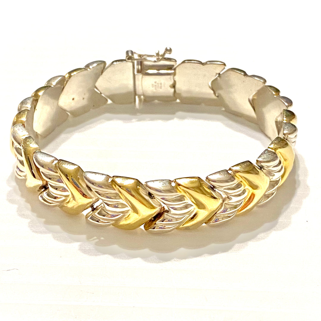 u574 Vintage 925 Milor Italy Sterling Silver Two Tone 7 3/8" Long Link Bracelet