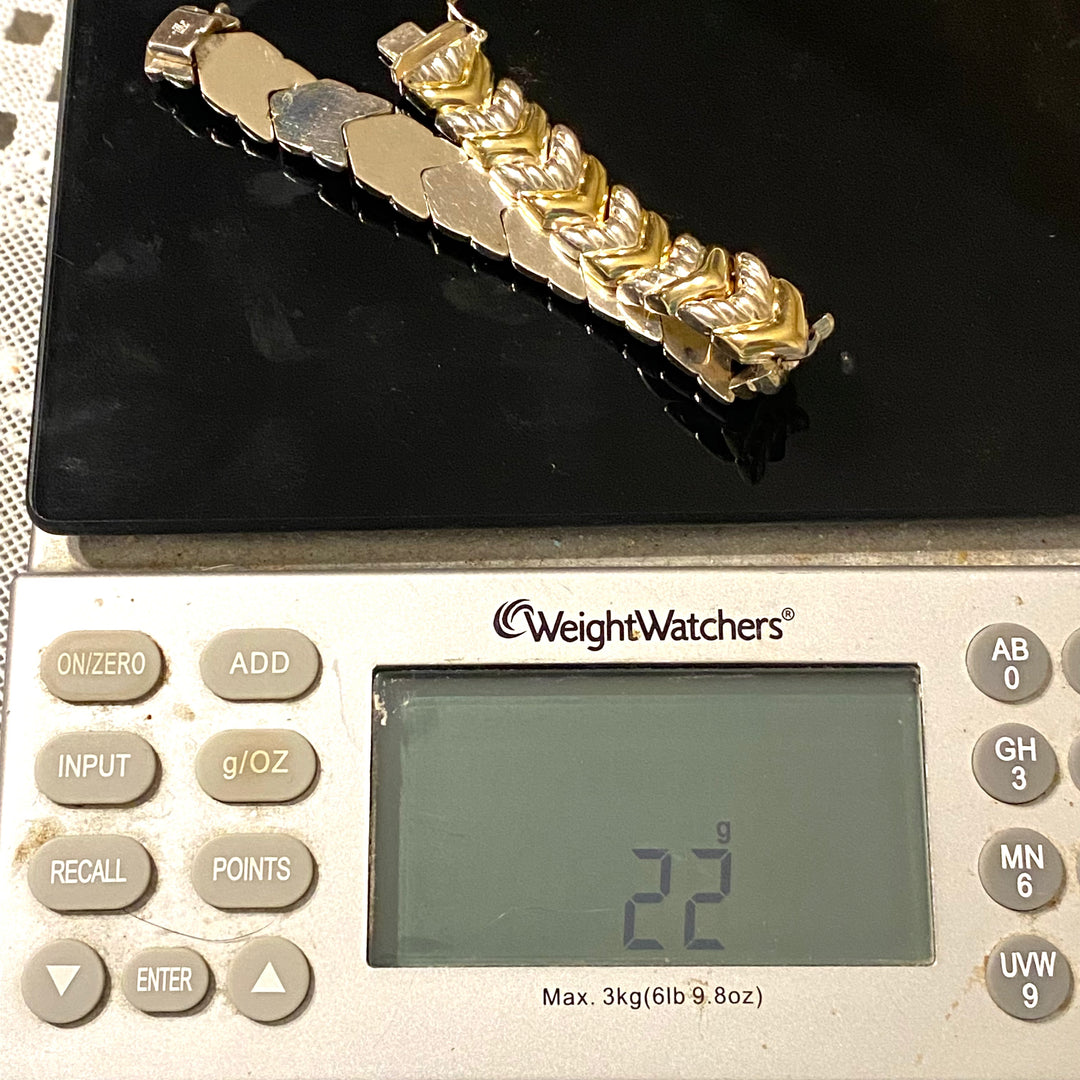 u574 Vintage 925 Milor Italy Sterling Silver Two Tone 7 3/8" Long Link Bracelet