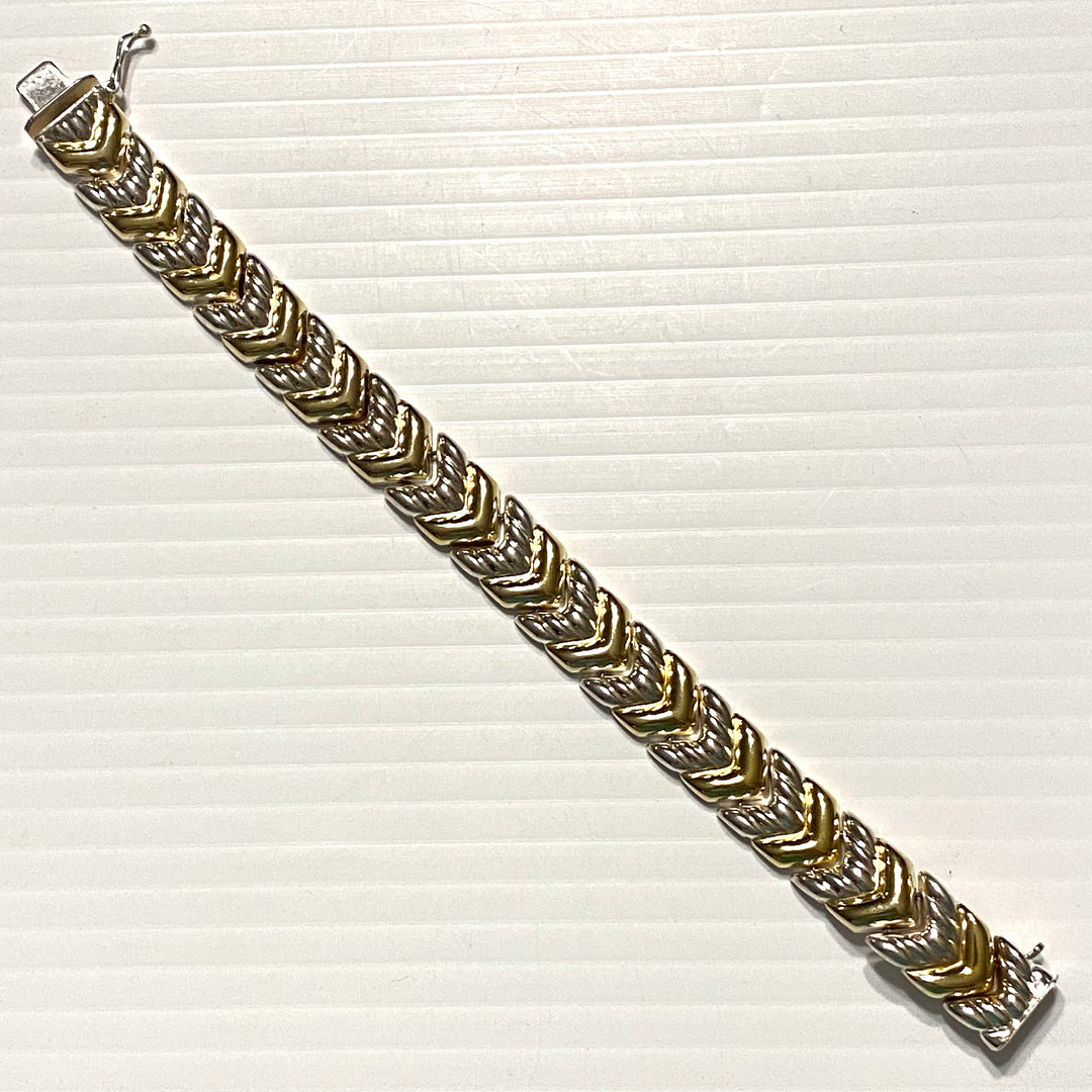 u574 Vintage 925 Milor Italy Sterling Silver Two Tone 7 3/8" Long Link Bracelet