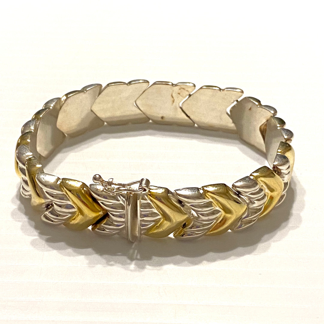 u574 Vintage 925 Milor Italy Sterling Silver Two Tone 7 3/8" Long Link Bracelet